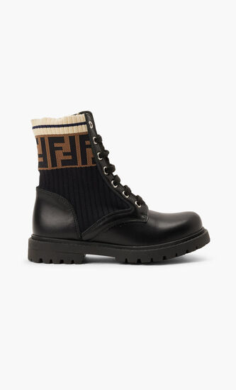 U.BOOTIE/CALF LEATHER+FABRIC+INS/CALF L