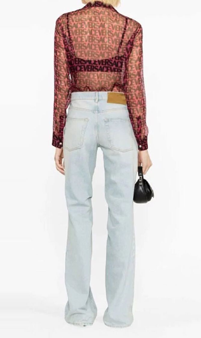 Logo Print Semi Sheer Silk Shirt