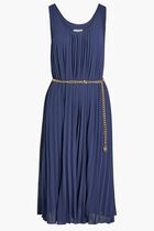 Pleated Satin Belted Slip Dress