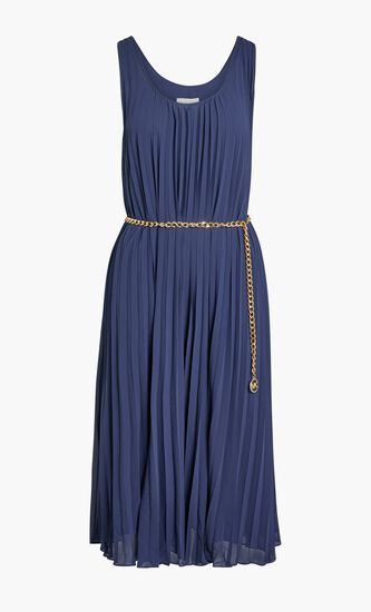 Pleated Satin Belted Slip Dress