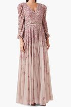 Mesh V Neckline Embellished Gown