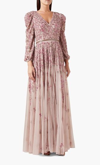 Mesh V Neckline Embellished Gown