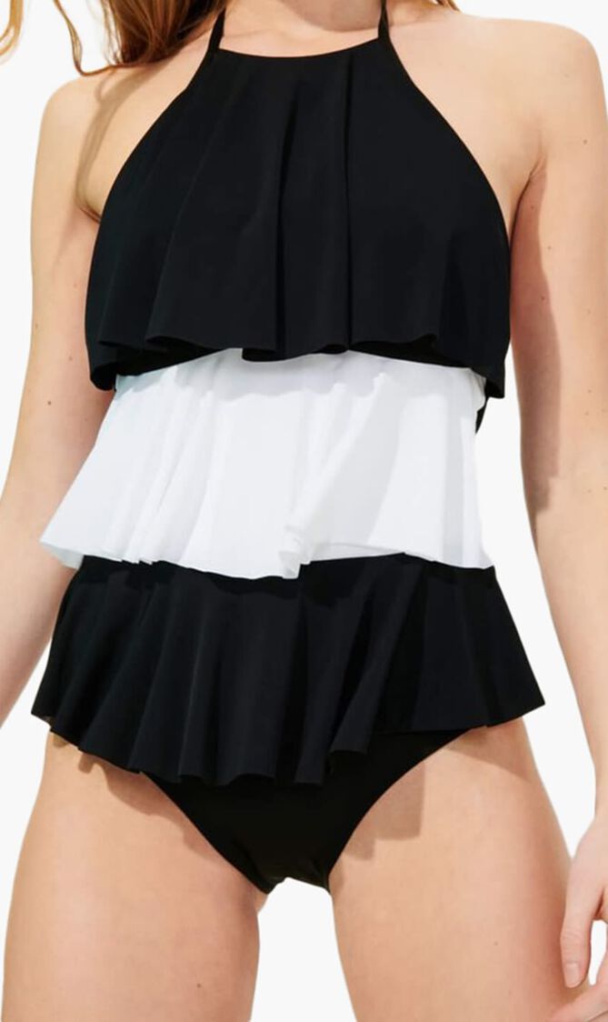 Long Ruffles Plain Swimsuit