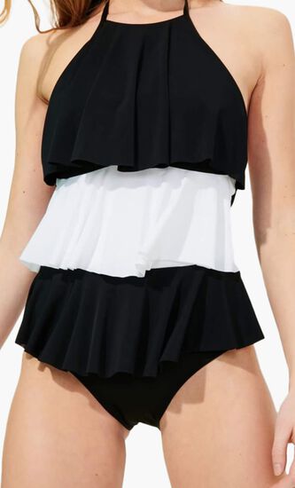 Long Ruffles Plain Swimsuit