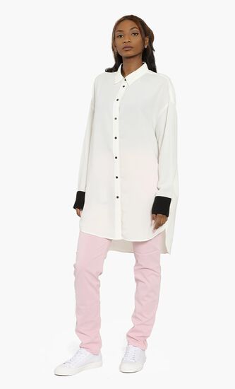 Contrast Cuff Longline Shirt