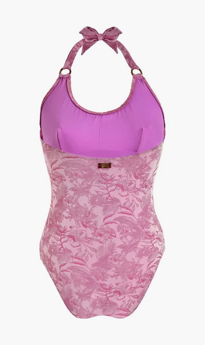 Jacquard Floral Halter One Piece Swimsuit