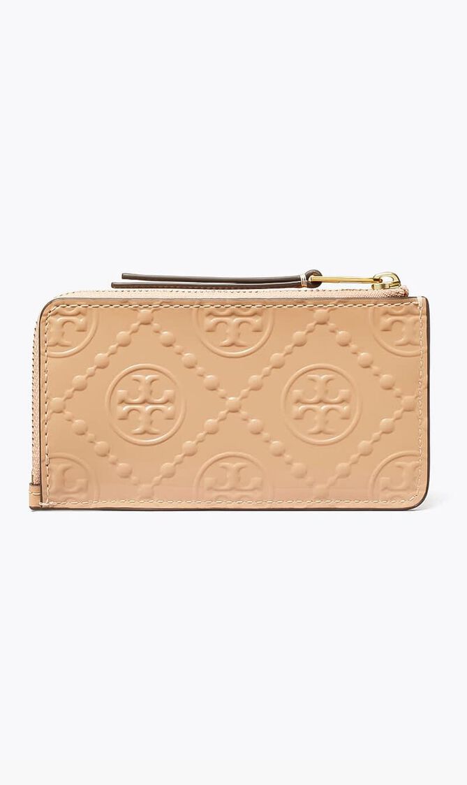 T Monogram Patent Embossed Zip Card Case