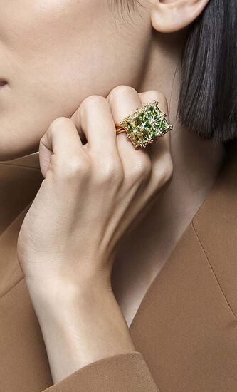 Curiosa Cocktail Ring, Square, Green, Gold-Tone Plated