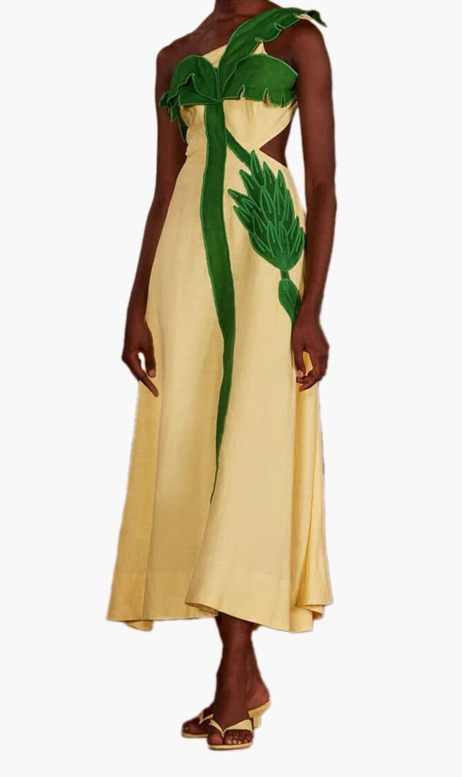 Palm Tree Cutwork Midi Dress