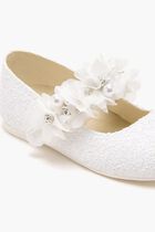 SINGLE STRAP VELCRO FLOWERS PEARLS SWAROVSKI CRYSTALS EMBELLISHED GLITTER FABRIC BALLERINAS