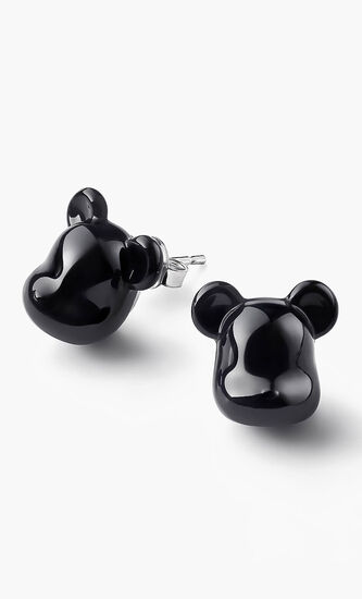 Bac Bearbrick Stud Earring Silver Black Crystal