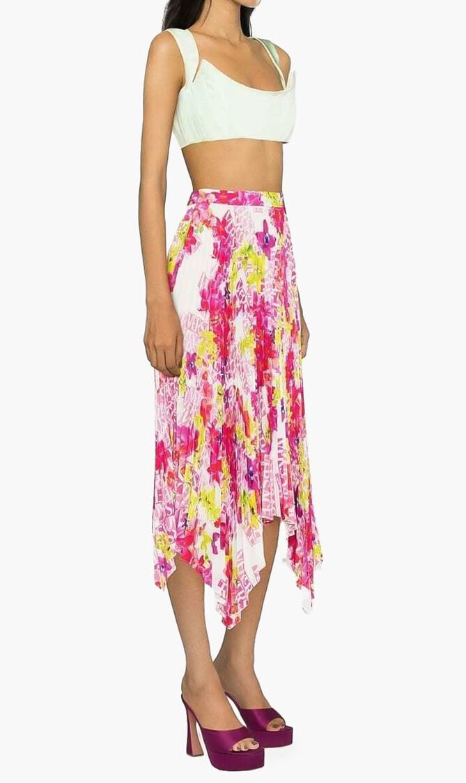 SKIRT MIDI PLEAT CREPE DE CHINE HANKERCHIEF AO ORCHID VERSACE