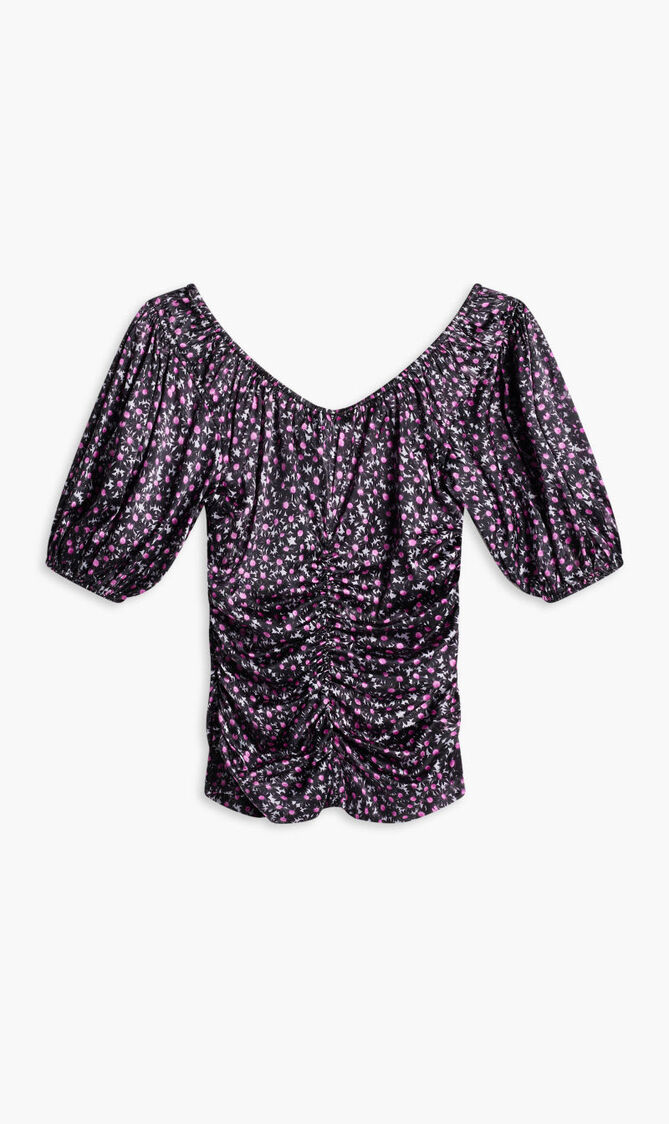 SILK STRETCH SATIN RUCHED BLOUSE