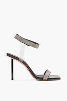 RIH SANDAL BLACK PATENT WHITE CRYSTAL MESH BLACK LACQUER METAL HEEL 95 MM METAL HEEL