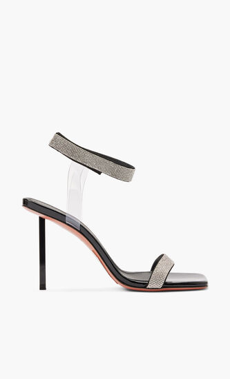 RIH SANDAL BLACK PATENT WHITE CRYSTAL MESH BLACK LACQUER METAL HEEL 95 MM METAL HEEL