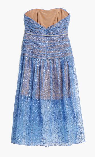 EMBROIDERED SEQUIN STRAPLESS MIDI DRESS