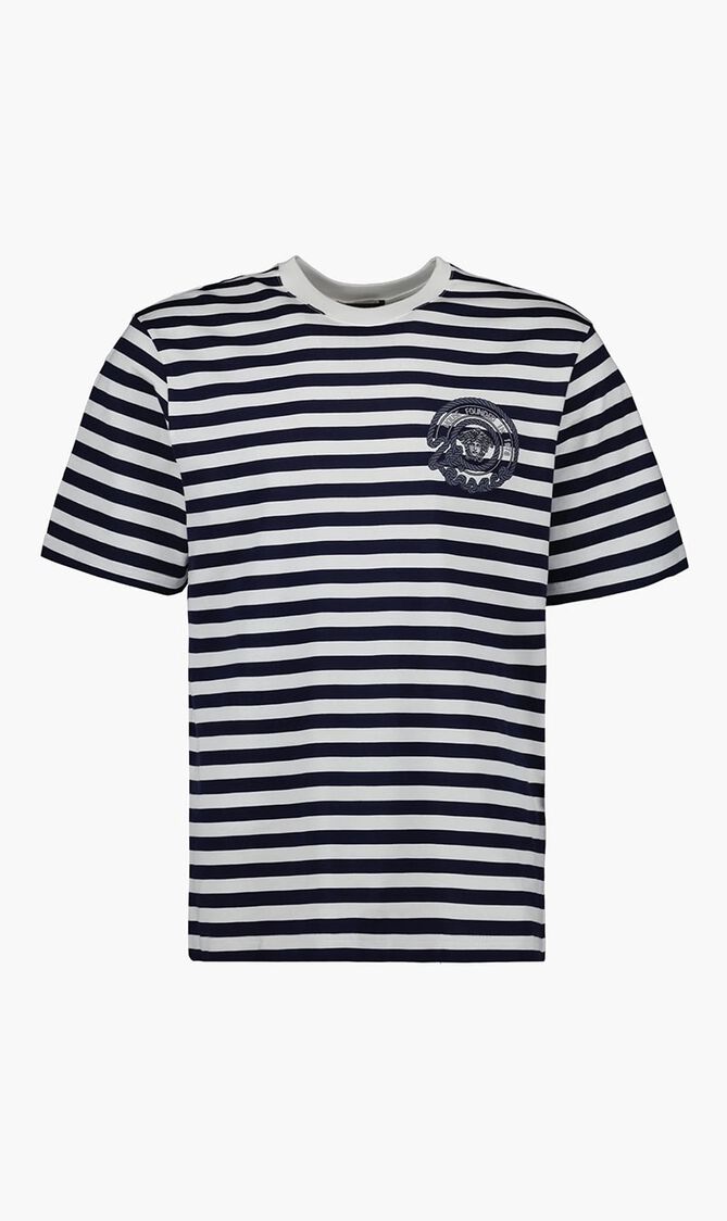 T-SHIRT STRIPED JERSEY FABRIC + EMBROIDERED VERSACE NAUTICAL EMBLEM