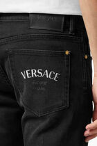 PANT DENIM STONE WASHED BLACK DENIM + VERSACE EMBROIDERY