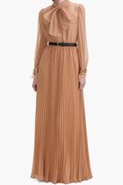 TAN DOT MESH MAXI DRESS
