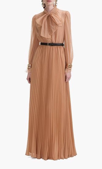 TAN DOT MESH MAXI DRESS