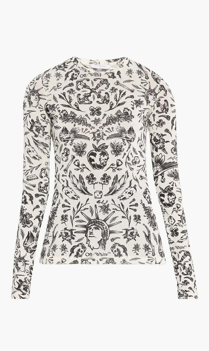 TATTOO SEC SKIN LS CREWNECK WHITE BLACK