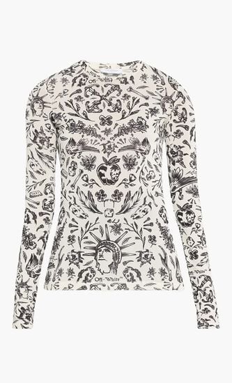 TATTOO SEC SKIN LS CREWNECK WHITE BLACK