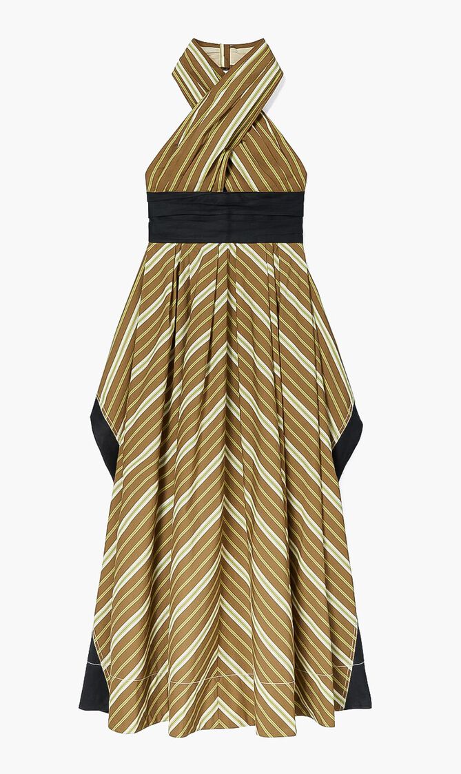 Coffee Stripe Poplin Dress