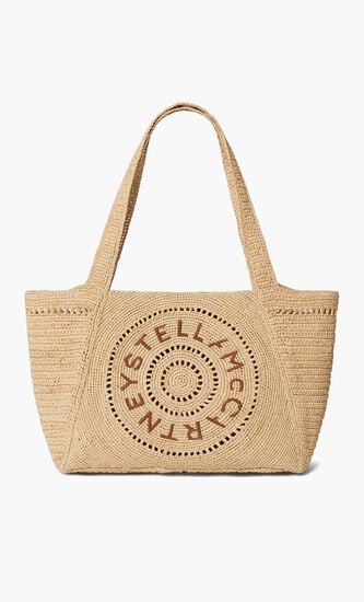 Logo Small Crochet Raffia Tote Bag