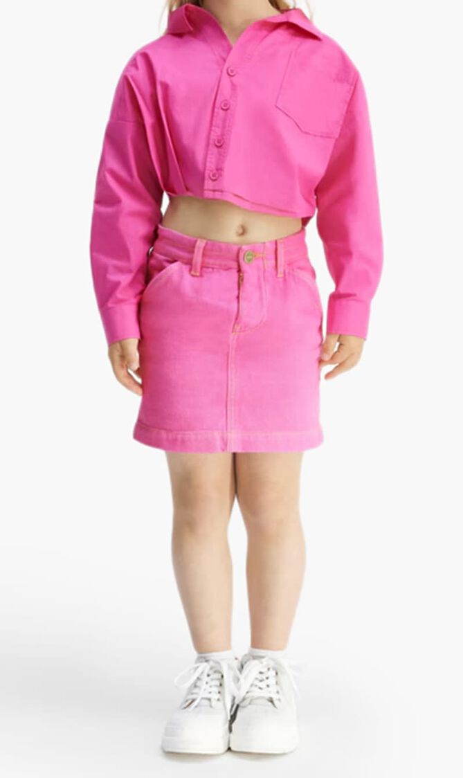 Contrast-Stitch Denim Mini Skirt