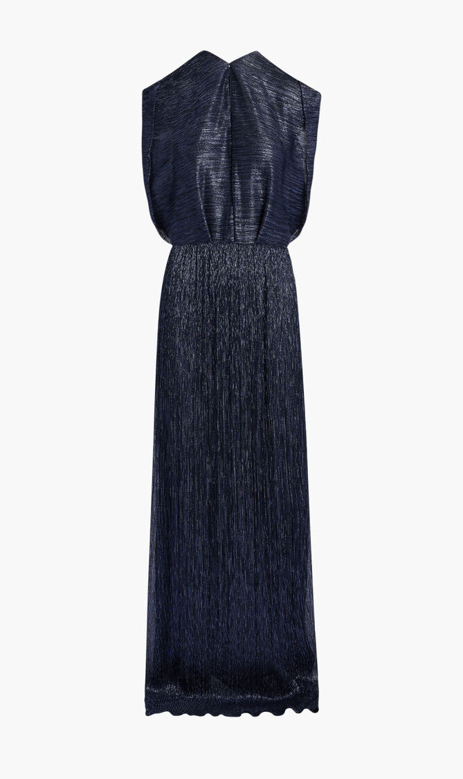 MAXI DRESS WITH BUTTONED SLASH NECK DETAIL