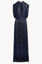 MAXI DRESS WITH BUTTONED SLASH NECK DETAIL