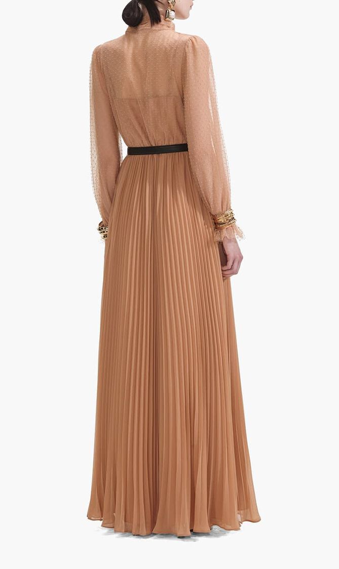 TAN DOT MESH MAXI DRESS