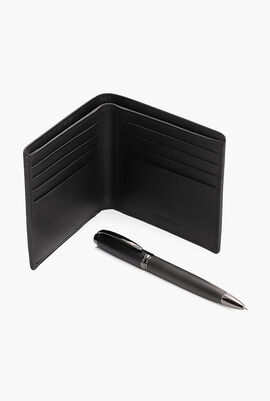 Textured Leather Bi-fold Wallet and Irving Ballpoint Pen Set