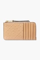 T MONOGRAM PATENT EMBOSSED ZIP CARD CASE