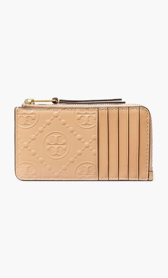 T MONOGRAM PATENT EMBOSSED ZIP CARD CASE