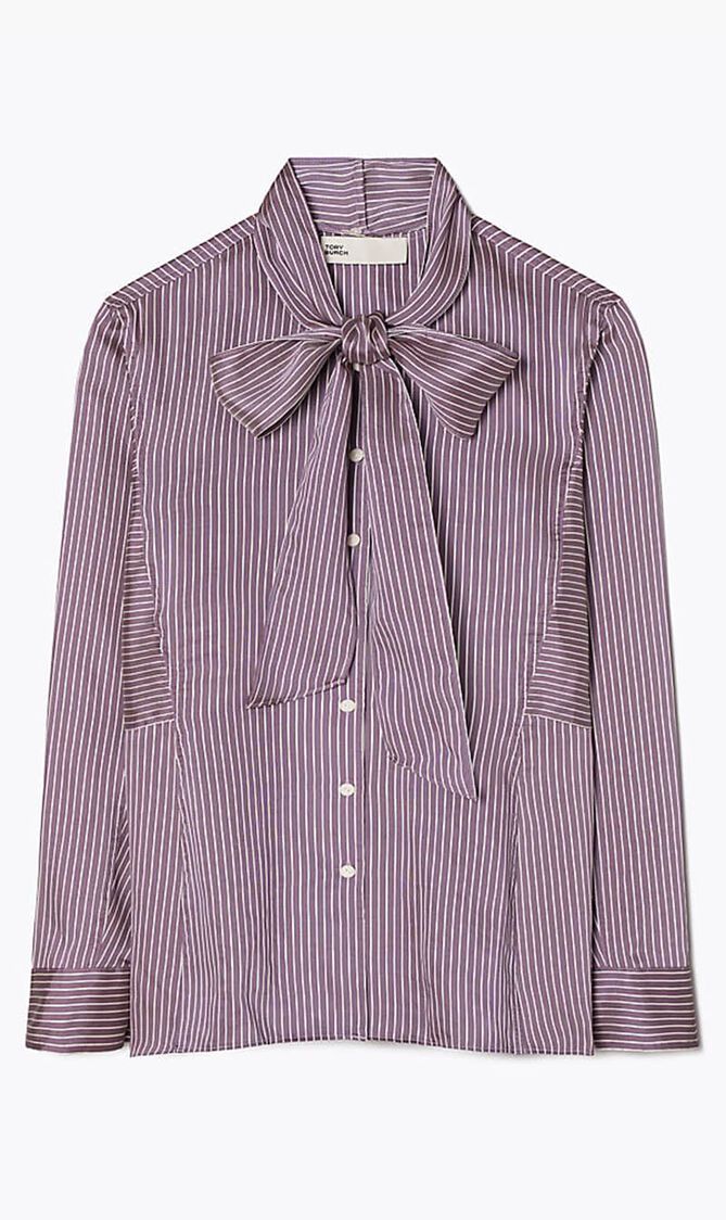 Striped Viscose Bow Blouse