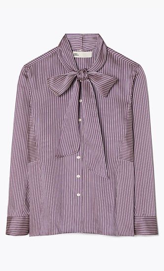Striped Viscose Bow Blouse