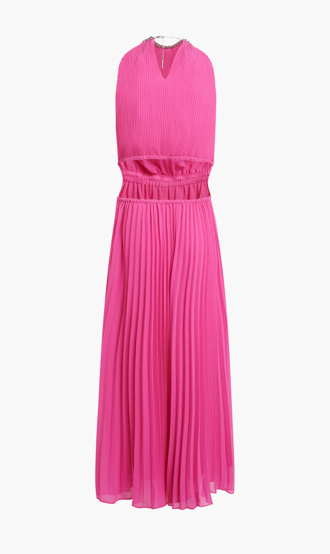 Pleated Georgette Cutout Dress