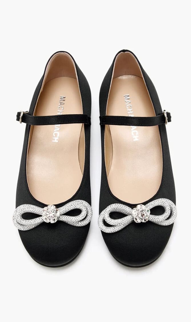 DOUBLE BOW BLACK SATIN MINI BALLERINA