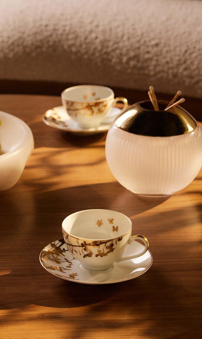 Vegetal Or Tea Cup & Saucer Gold