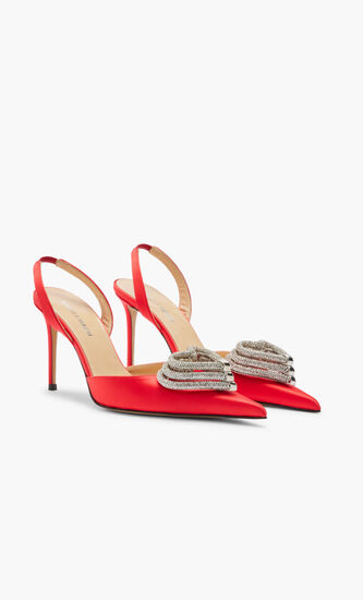 TRIPLE HEART RED SATIN SLINGBACK (95MM)