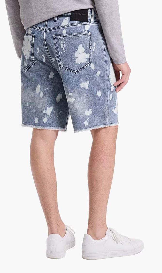 Frayed Splattered Denim Shorts