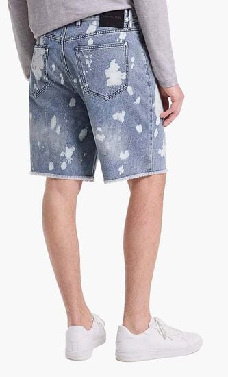 Frayed Splattered Denim Shorts