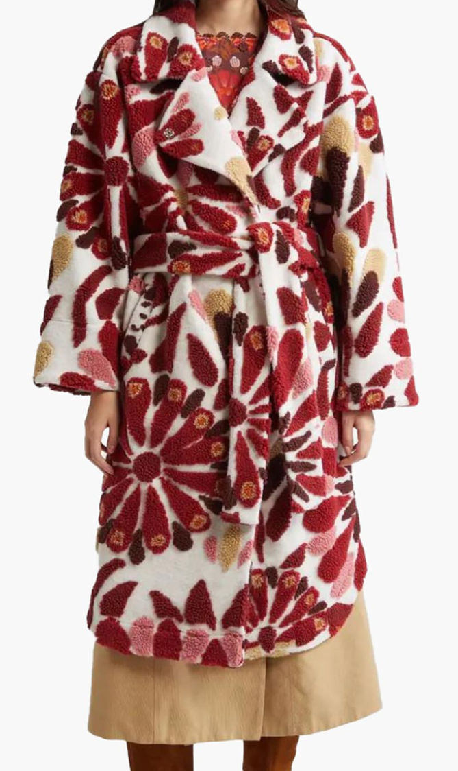 Ainika Flowers Belted Fleece Coat