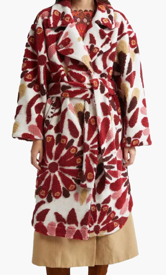 Ainika Flowers Belted Fleece Coat