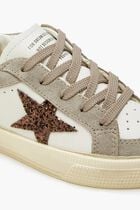 MAY LEATHER UPPER VAMP AND TONGUE SUEDE QUARTER AND TOE GLITTER STAR LAMINATED HEEL