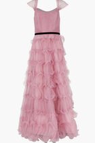 N59G3085-OFF SHOULDER TULLE GOWN WITH FISH WIRE TIERS