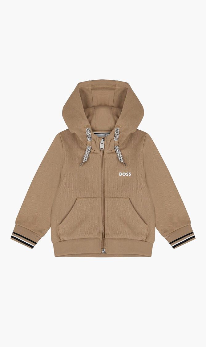 Logo Hooded Zip Up Top