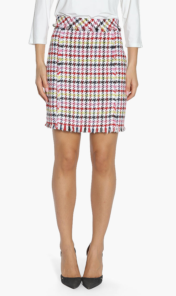 تنورة بنقشة مربعات متقطعة 