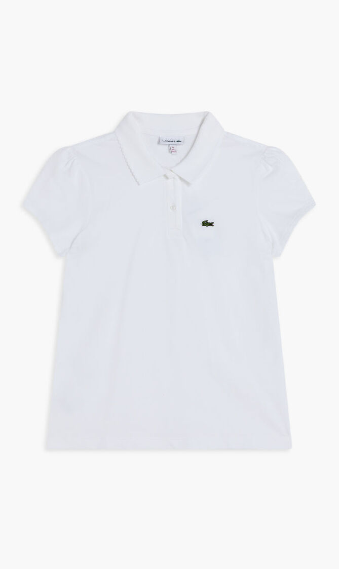 Scalloped Collar Mini Pique Polo Shirt